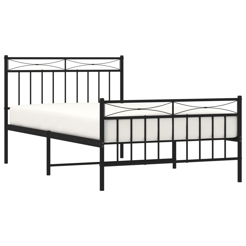 Metal Bed Frame without Mattress with Footboard Black 107x203cm