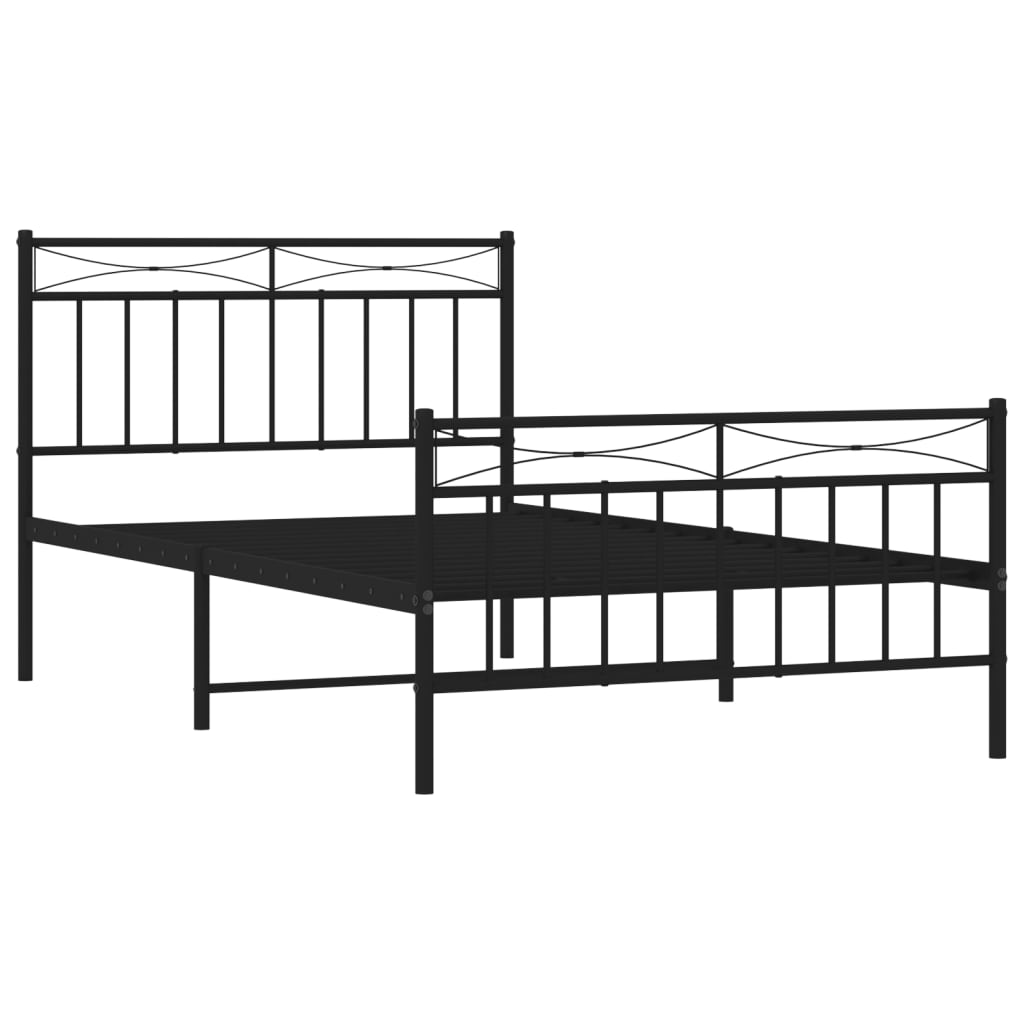 Metal Bed Frame without Mattress with Footboard Black 107x203cm