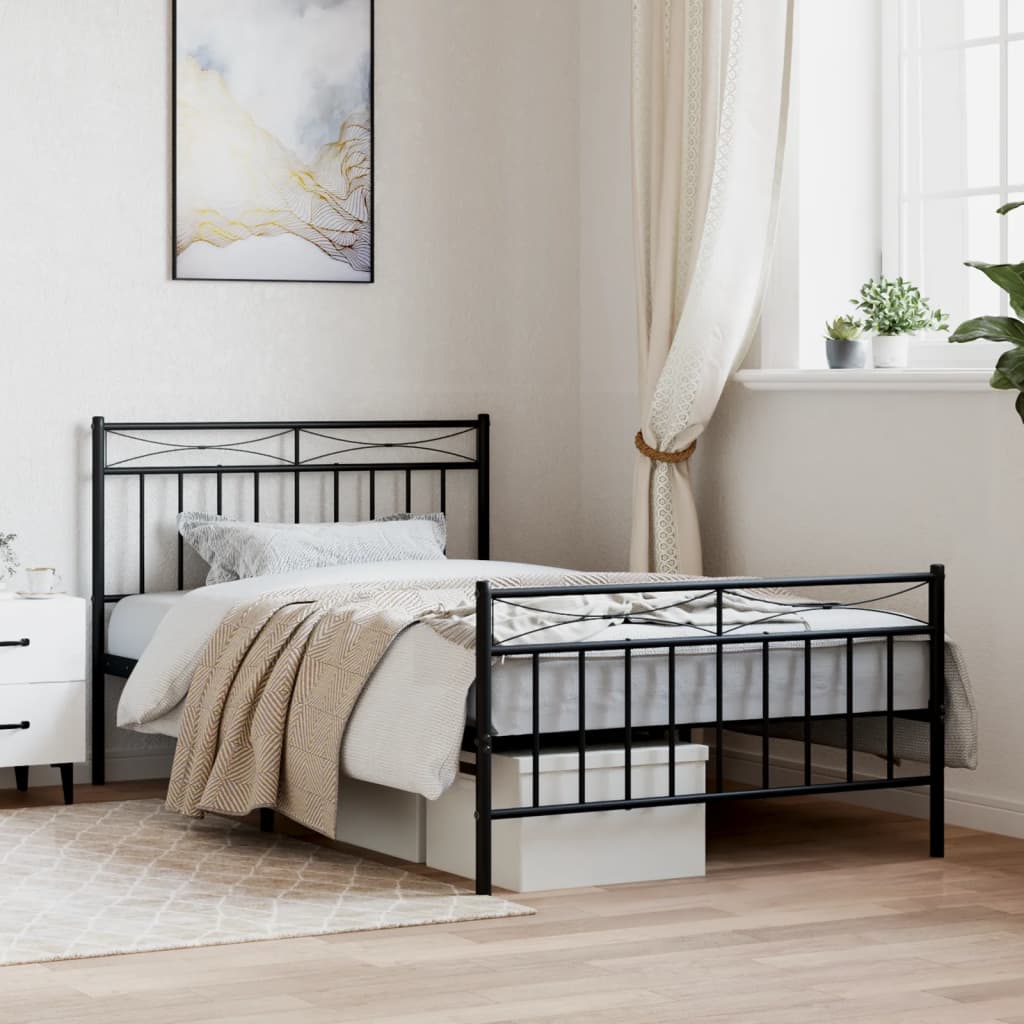 Metal Bed Frame without Mattress with Footboard Black 107x203cm