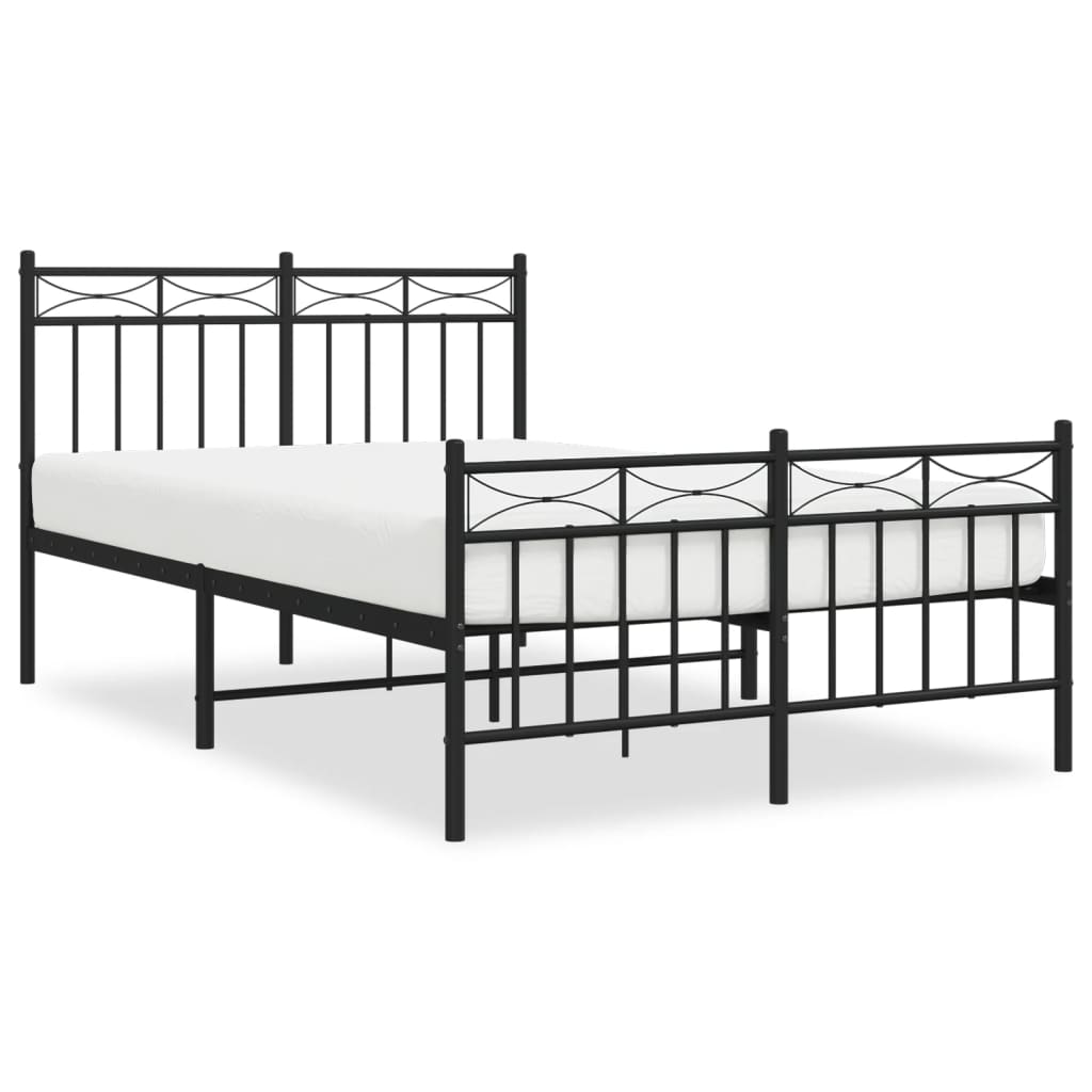 Metal Bed Frame without Mattress with Footboard Black 120x190cm