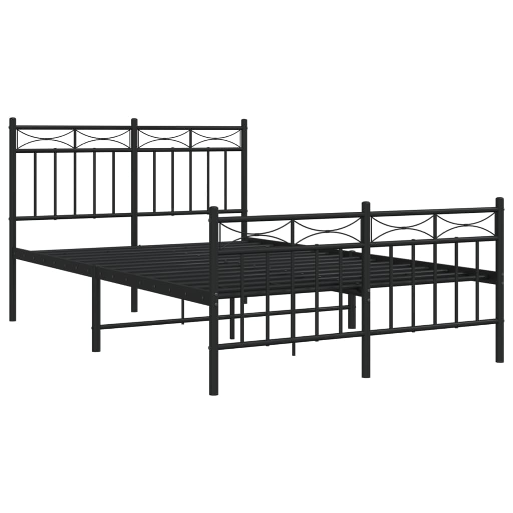 Metal Bed Frame without Mattress with Footboard Black 120x190cm