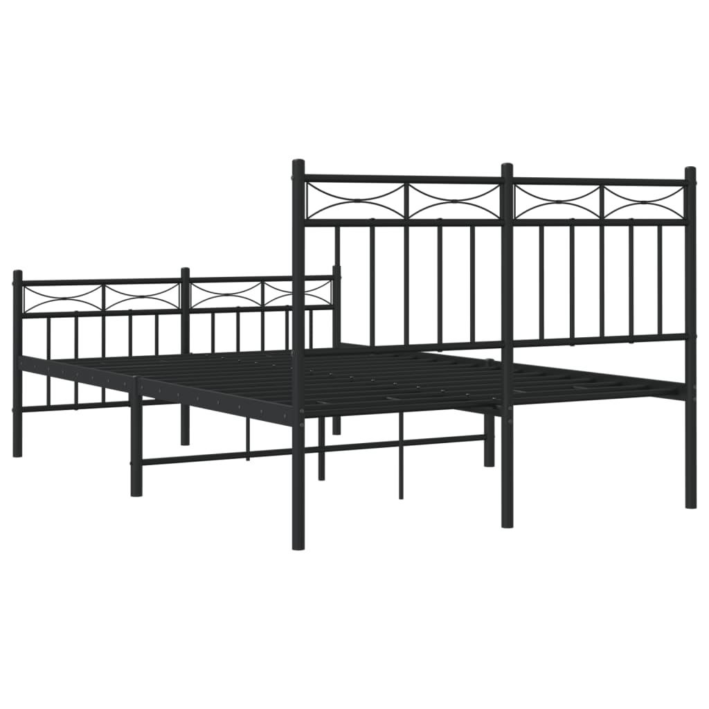 Metal Bed Frame without Mattress with Footboard Black 120x190cm