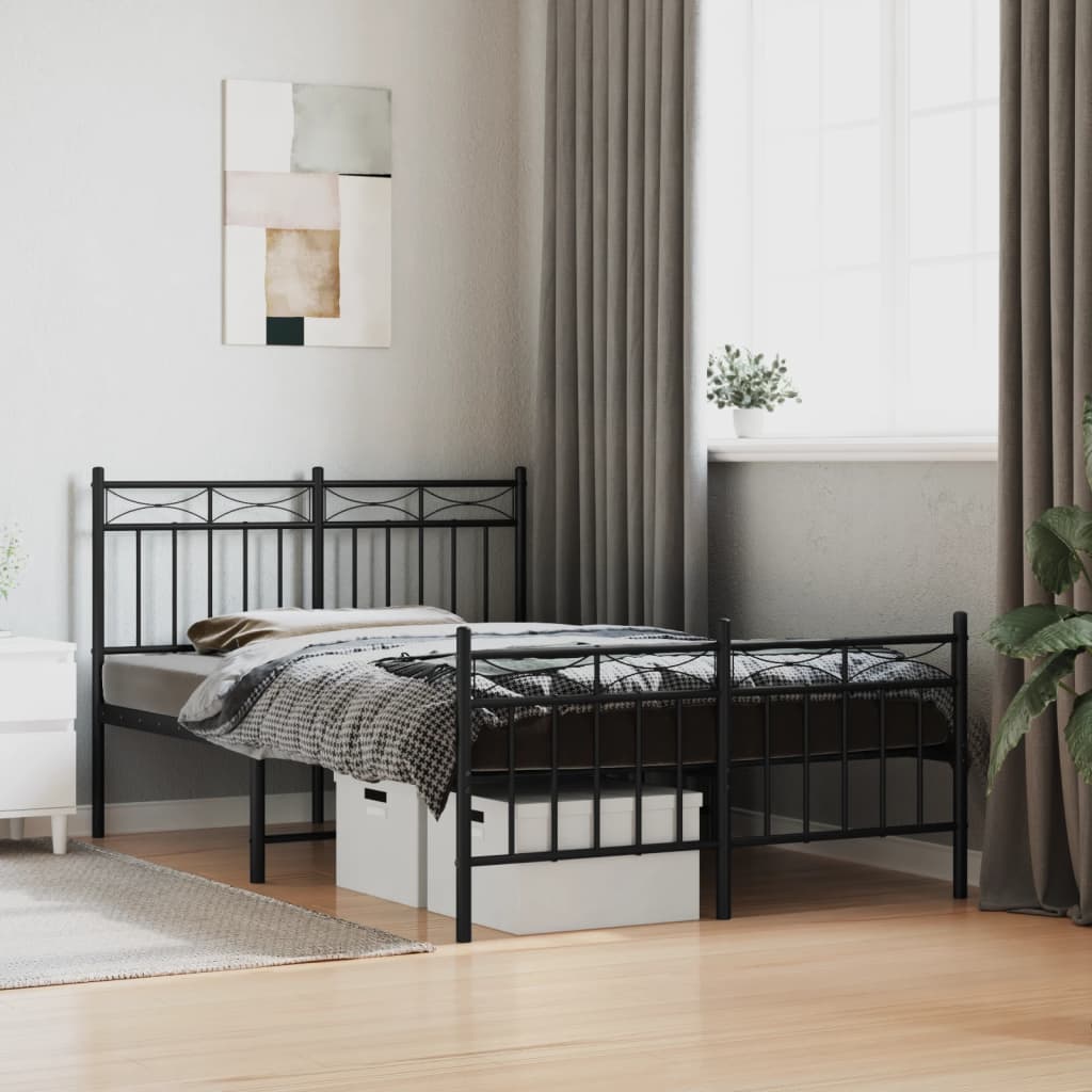Metal Bed Frame without Mattress with Footboard Black 120x190cm