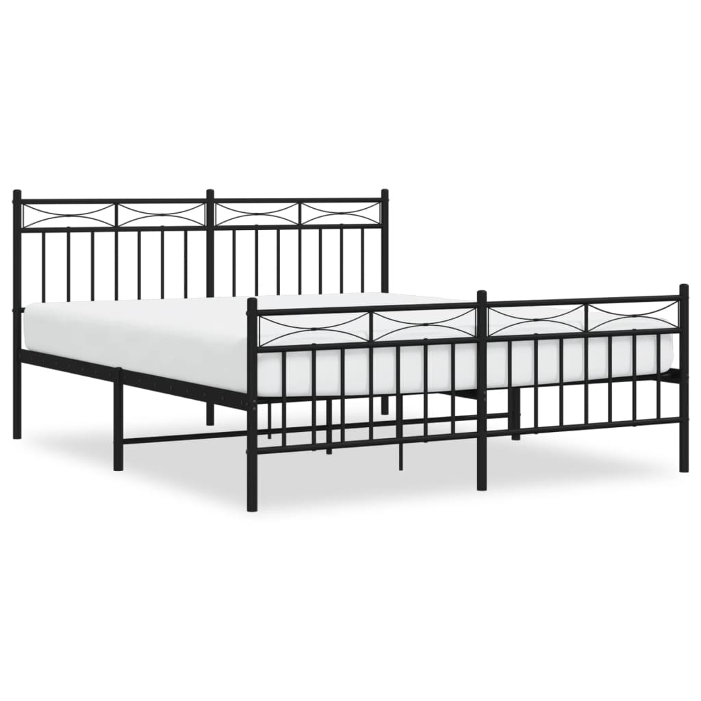 Metal Bed Frame without Mattress with Footboard Black 160x200cm