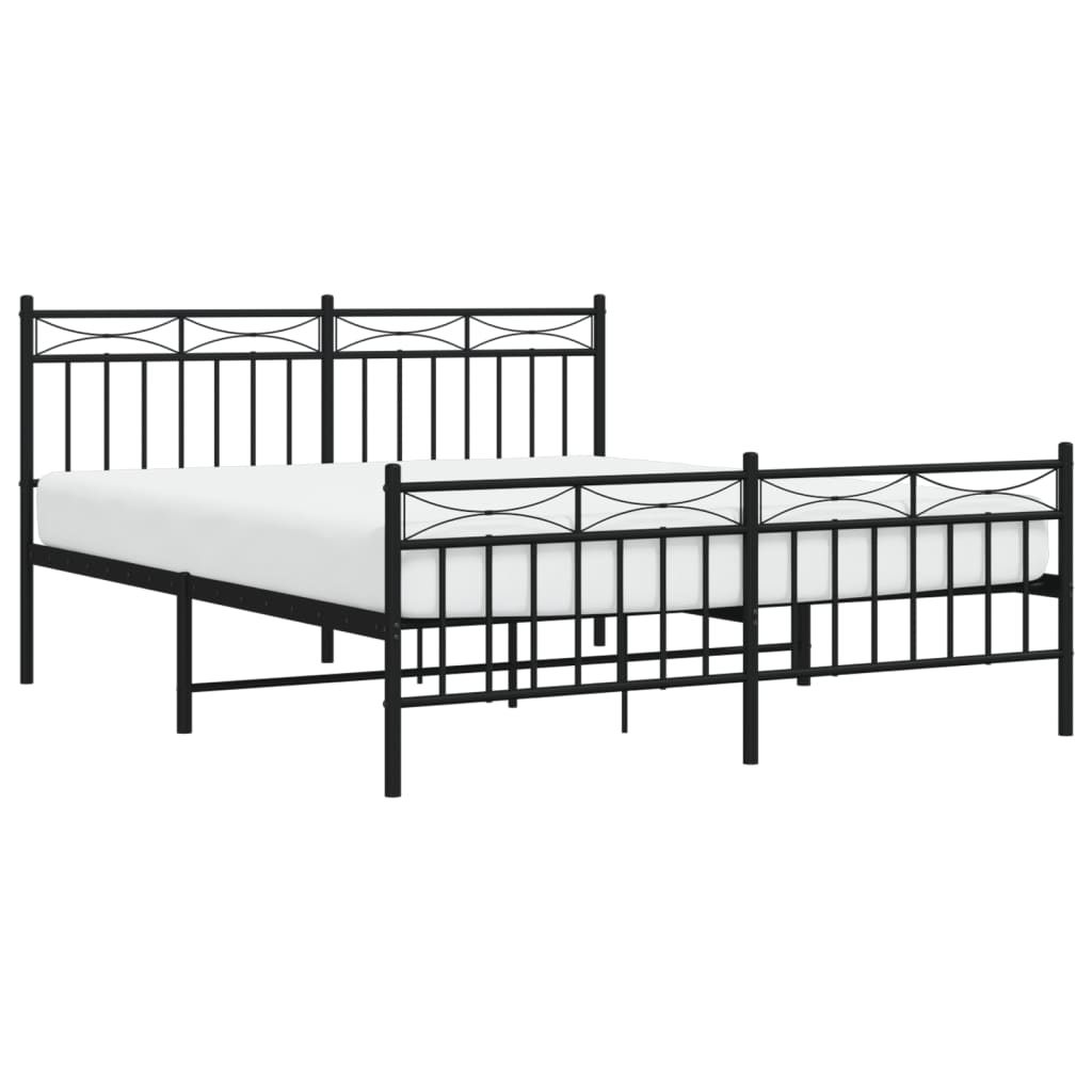Metal Bed Frame without Mattress with Footboard Black 160x200cm
