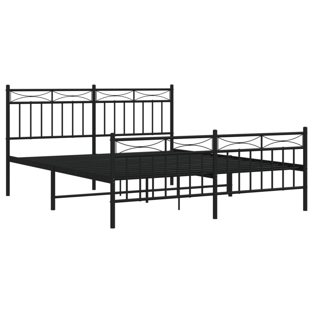 Metal Bed Frame without Mattress with Footboard Black 160x200cm