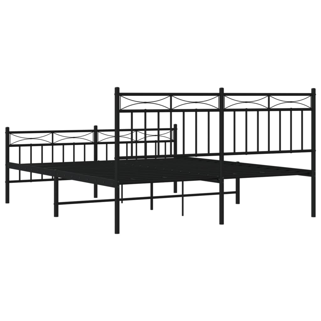 Metal Bed Frame without Mattress with Footboard Black 160x200cm
