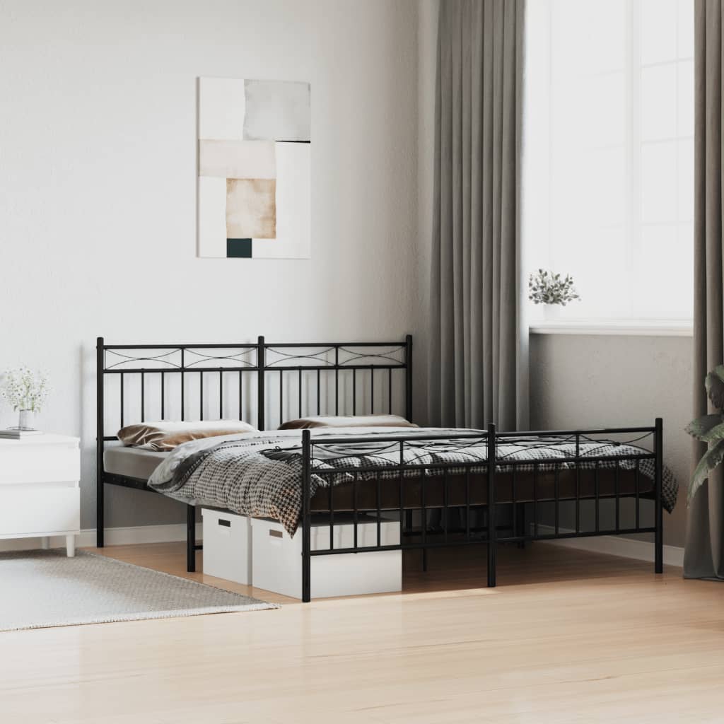 Metal Bed Frame without Mattress with Footboard Black 160x200cm