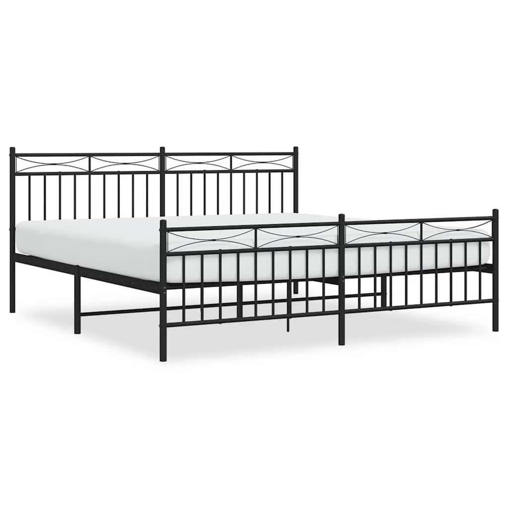 Metal Bed Frame without Mattress with Footboard Black 183x213cm