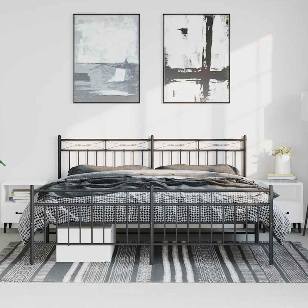 Metal Bed Frame without Mattress with Footboard Black 183x213cm