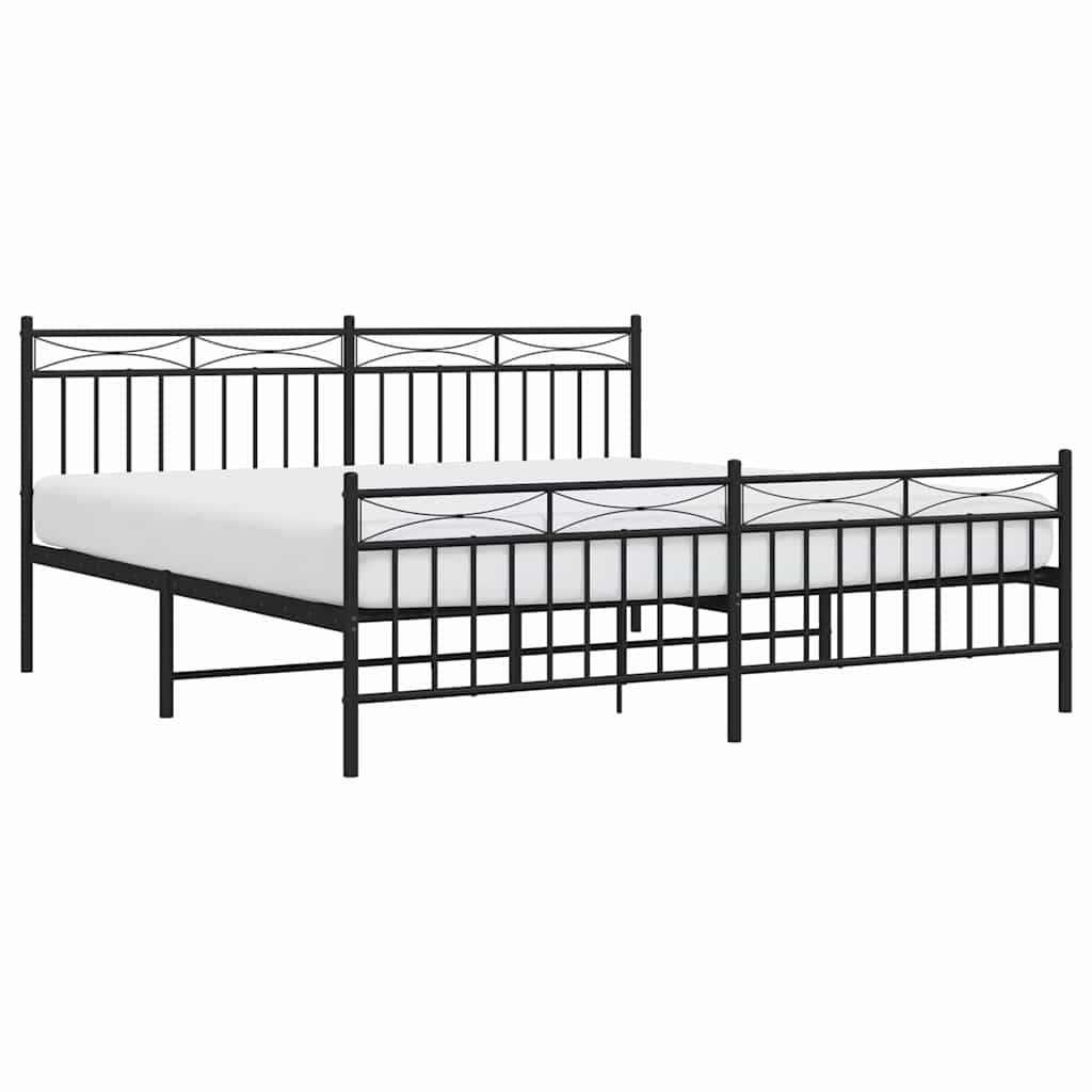 Metal Bed Frame without Mattress with Footboard Black 183x213cm