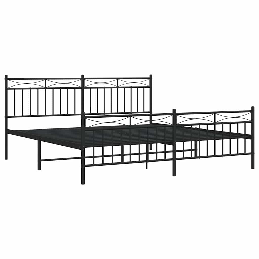 Metal Bed Frame without Mattress with Footboard Black 183x213cm