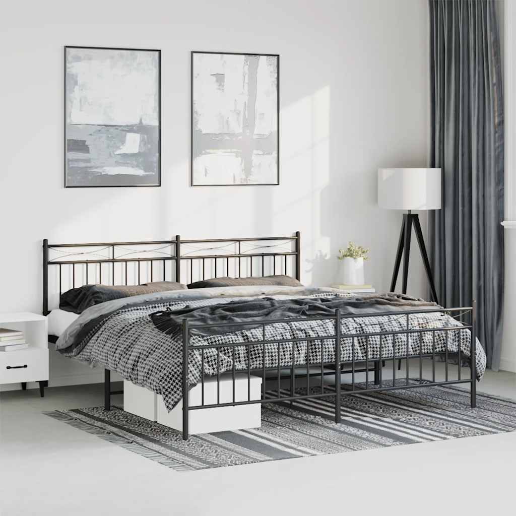 Metal Bed Frame without Mattress with Footboard Black 183x213cm