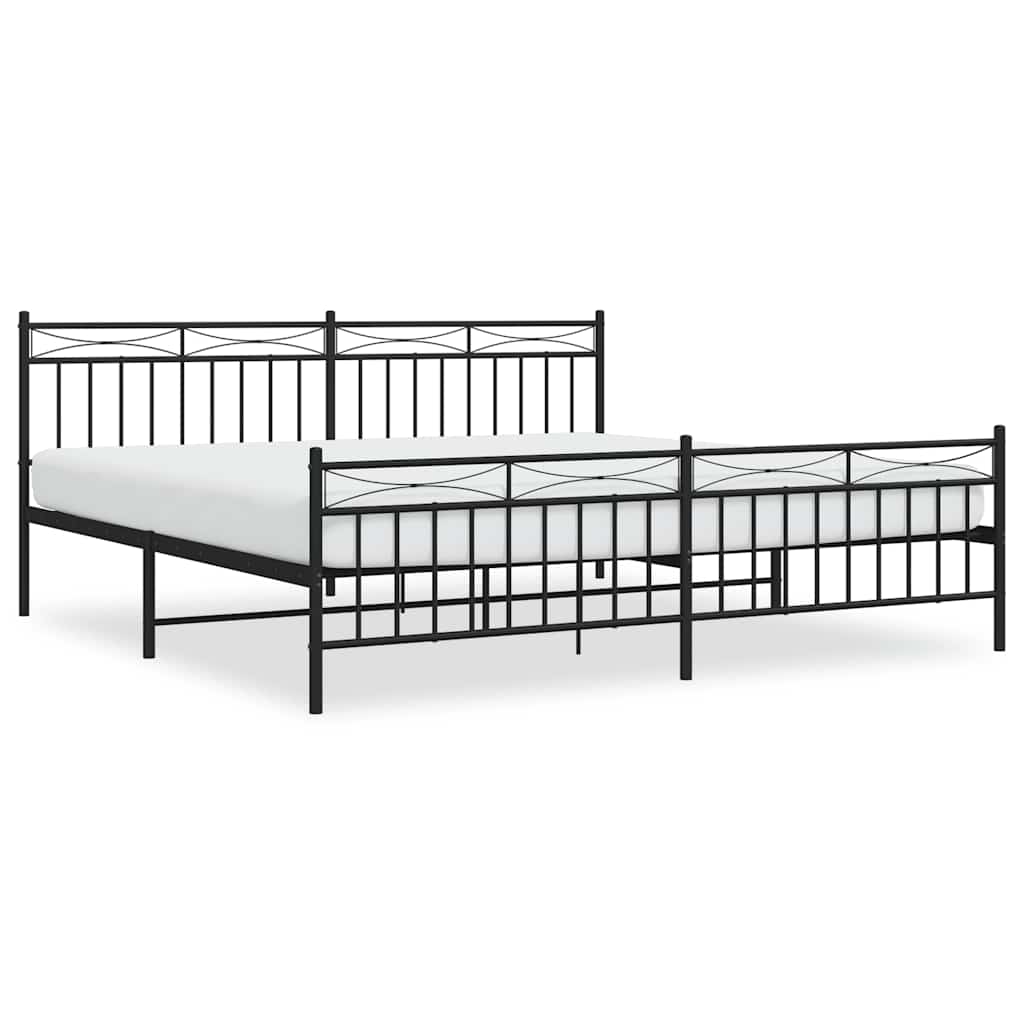Metal Bed Frame without Mattress with Footboard Black 193x203cm