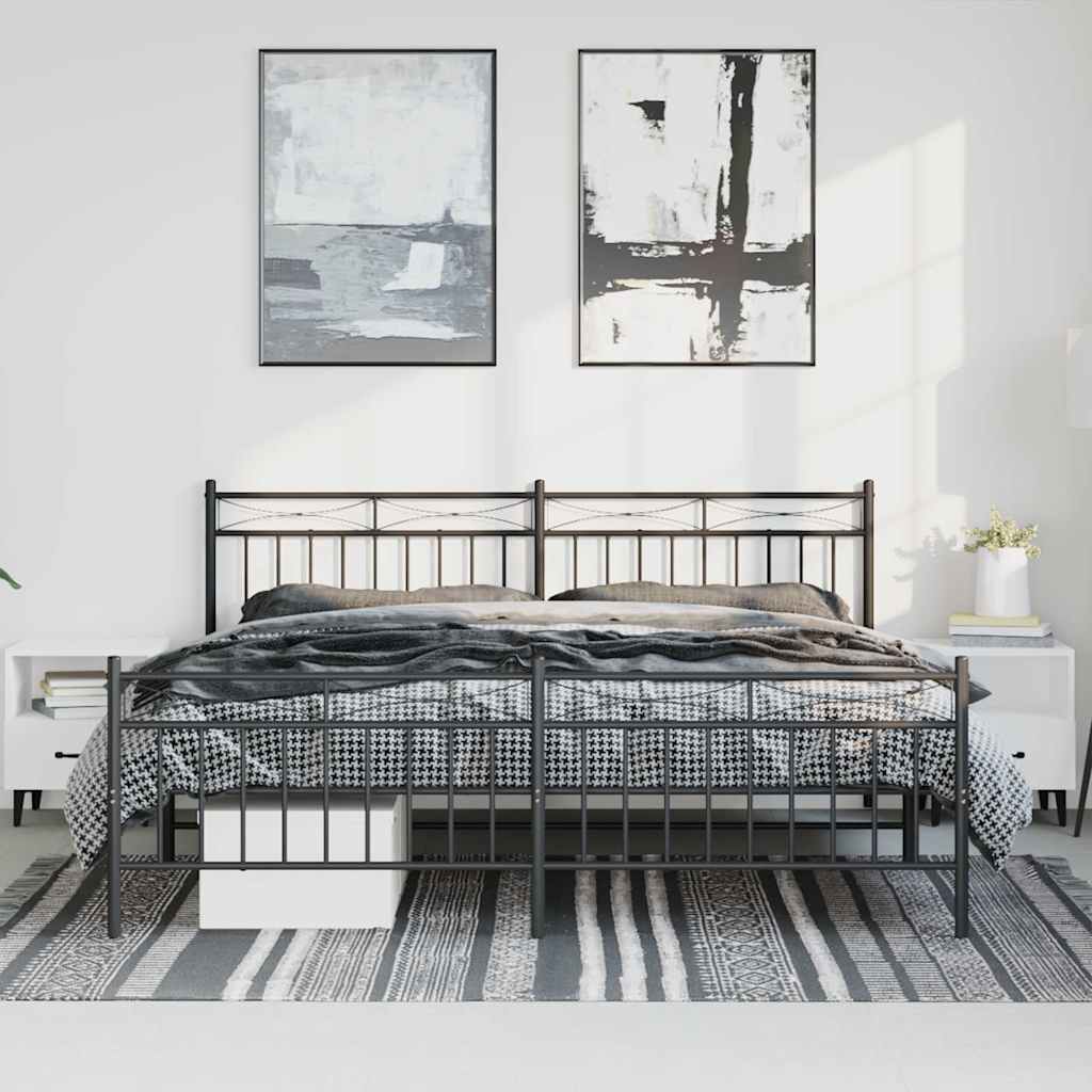 Metal Bed Frame without Mattress with Footboard Black 193x203cm