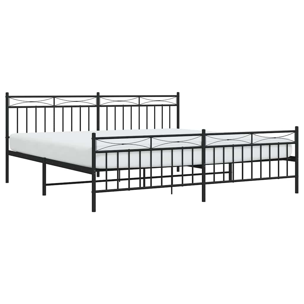 Metal Bed Frame without Mattress with Footboard Black 193x203cm