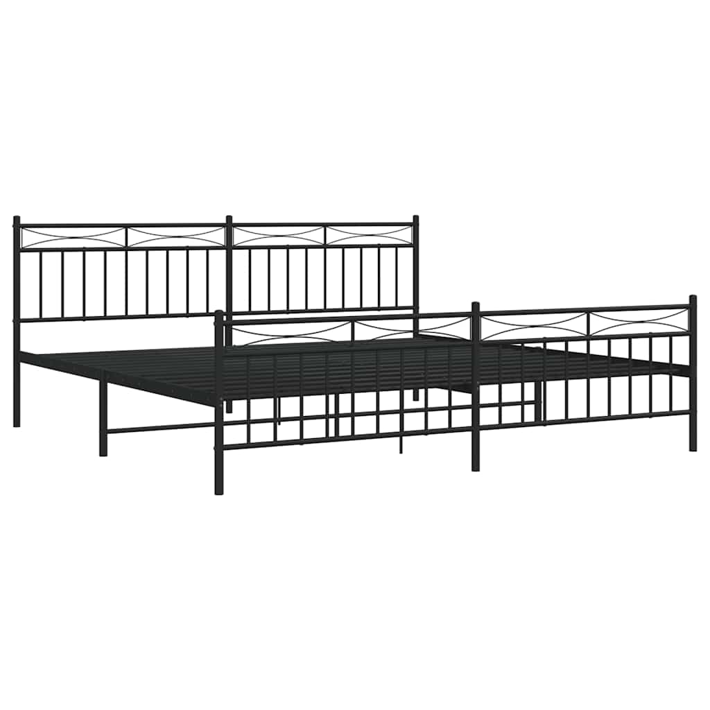 Metal Bed Frame without Mattress with Footboard Black 193x203cm