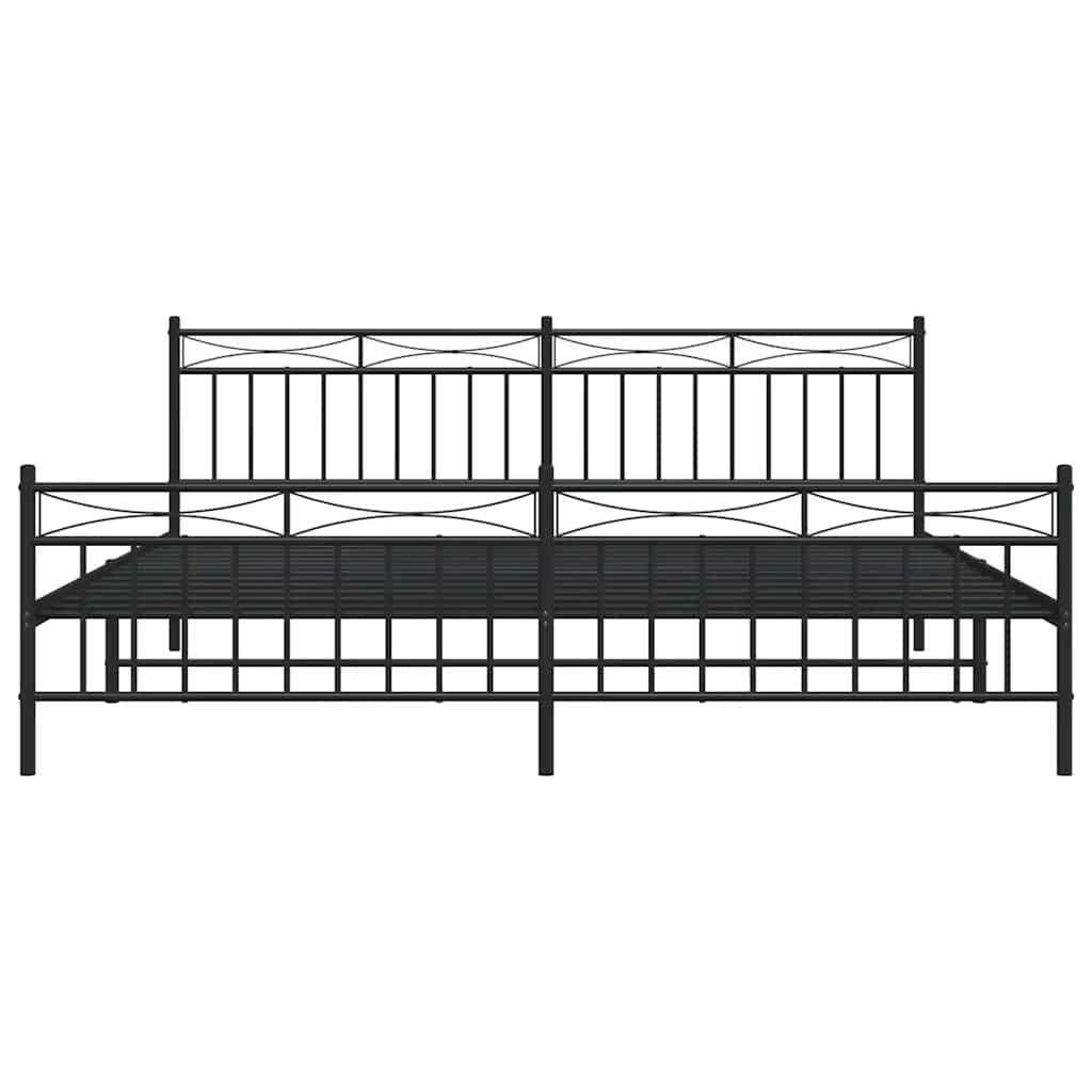 Metal Bed Frame without Mattress with Footboard Black 193x203cm