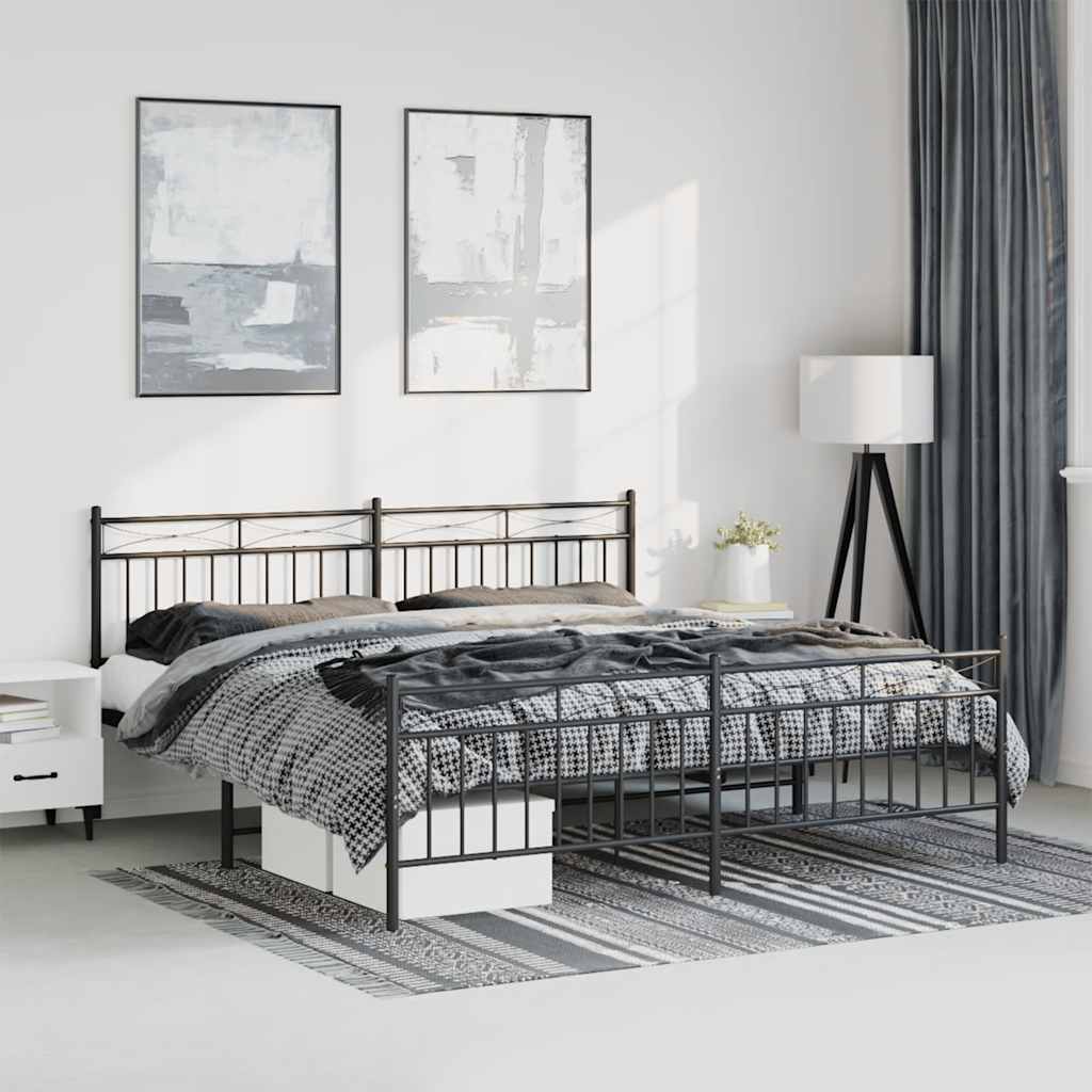 Metal Bed Frame without Mattress with Footboard Black 193x203cm