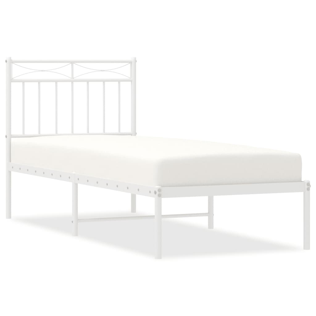 Metal Bed Frame without Mattress with Headboard White 75x190cm