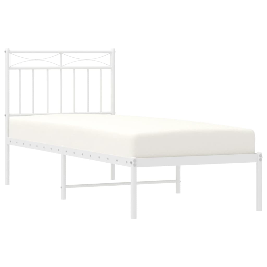 Metal Bed Frame without Mattress with Headboard White 75x190cm