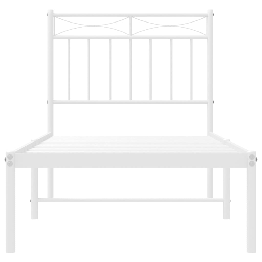 Metal Bed Frame without Mattress with Headboard White 75x190cm