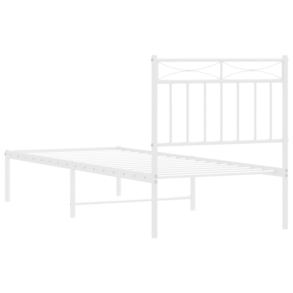 Metal Bed Frame without Mattress with Headboard White 75x190cm