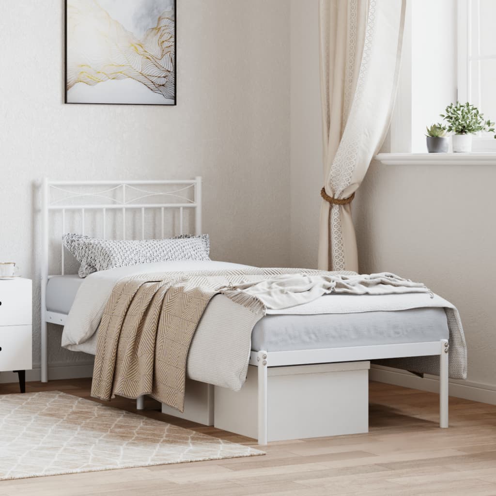 Metal Bed Frame without Mattress with Headboard White 75x190cm