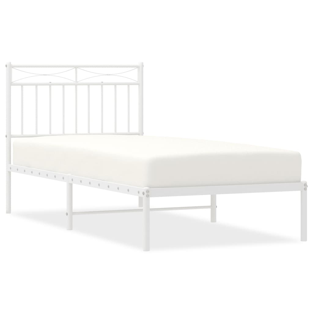 Metal Bed Frame without Mattress with Headboard White 90x190cm