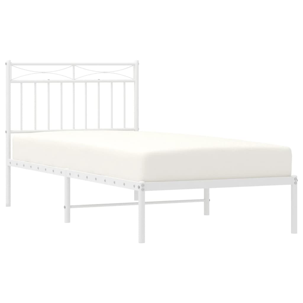 Metal Bed Frame without Mattress with Headboard White 90x190cm