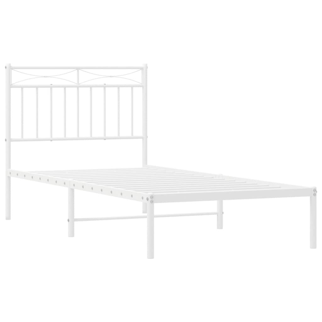 Metal Bed Frame without Mattress with Headboard White 90x190cm