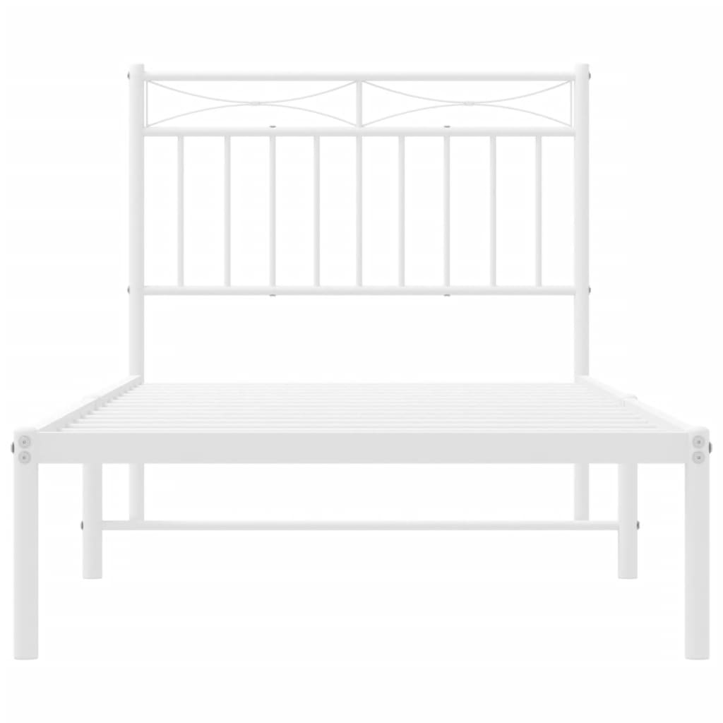 Metal Bed Frame without Mattress with Headboard White 90x190cm
