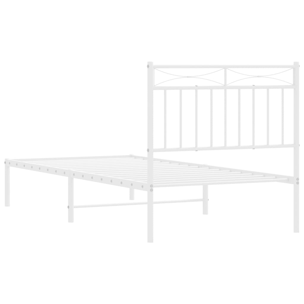 Metal Bed Frame without Mattress with Headboard White 90x190cm