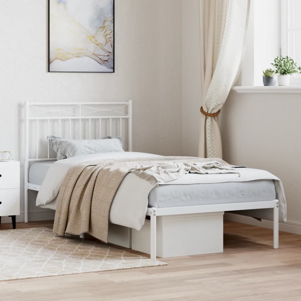 Metal Bed Frame without Mattress with Headboard White 90x190cm