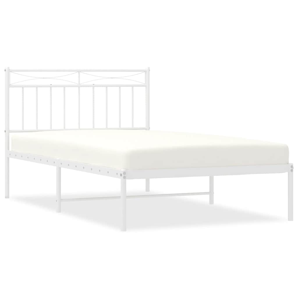 Metal Bed Frame without Mattress with Headboard White 100x200cm