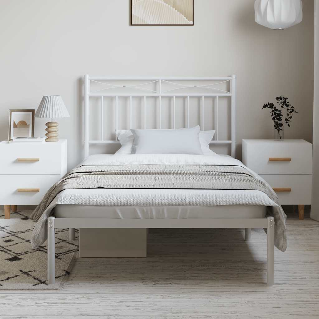 Metal Bed Frame without Mattress with Headboard White 100x200cm