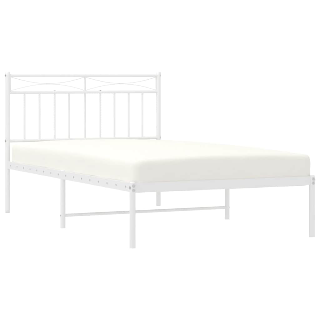 Metal Bed Frame without Mattress with Headboard White 100x200cm