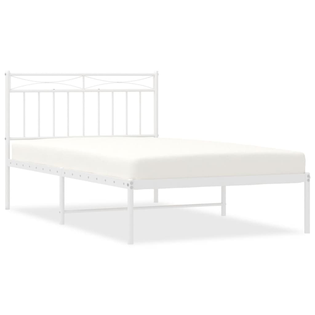 Metal Bed Frame without Mattress with Headboard White 107x203cm