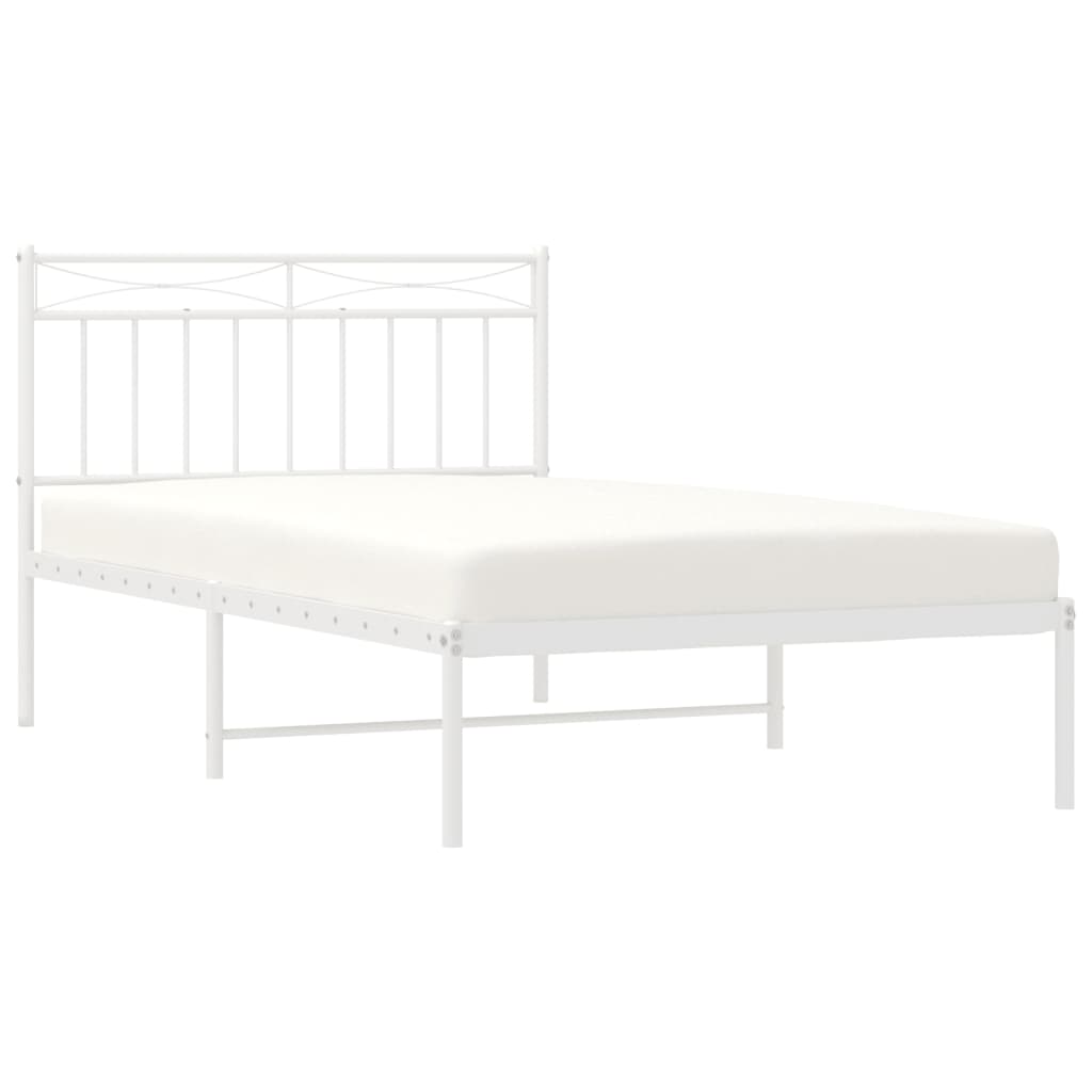Metal Bed Frame without Mattress with Headboard White 107x203cm