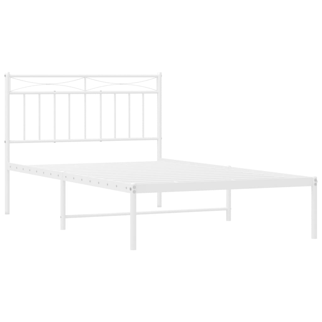Metal Bed Frame without Mattress with Headboard White 107x203cm