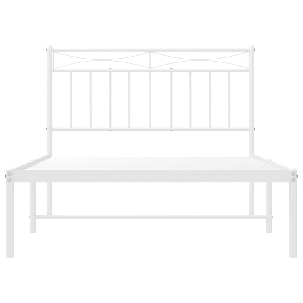Metal Bed Frame without Mattress with Headboard White 107x203cm
