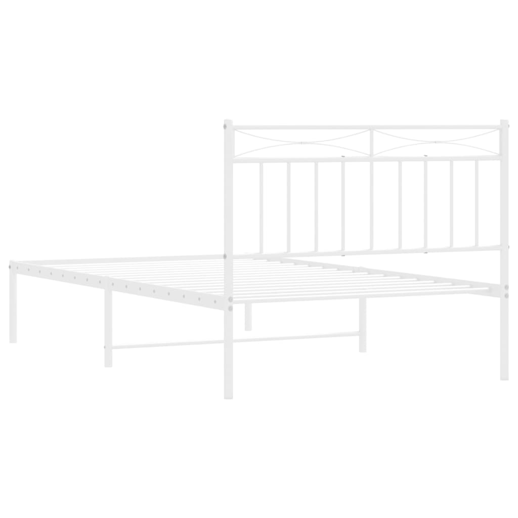 Metal Bed Frame without Mattress with Headboard White 107x203cm