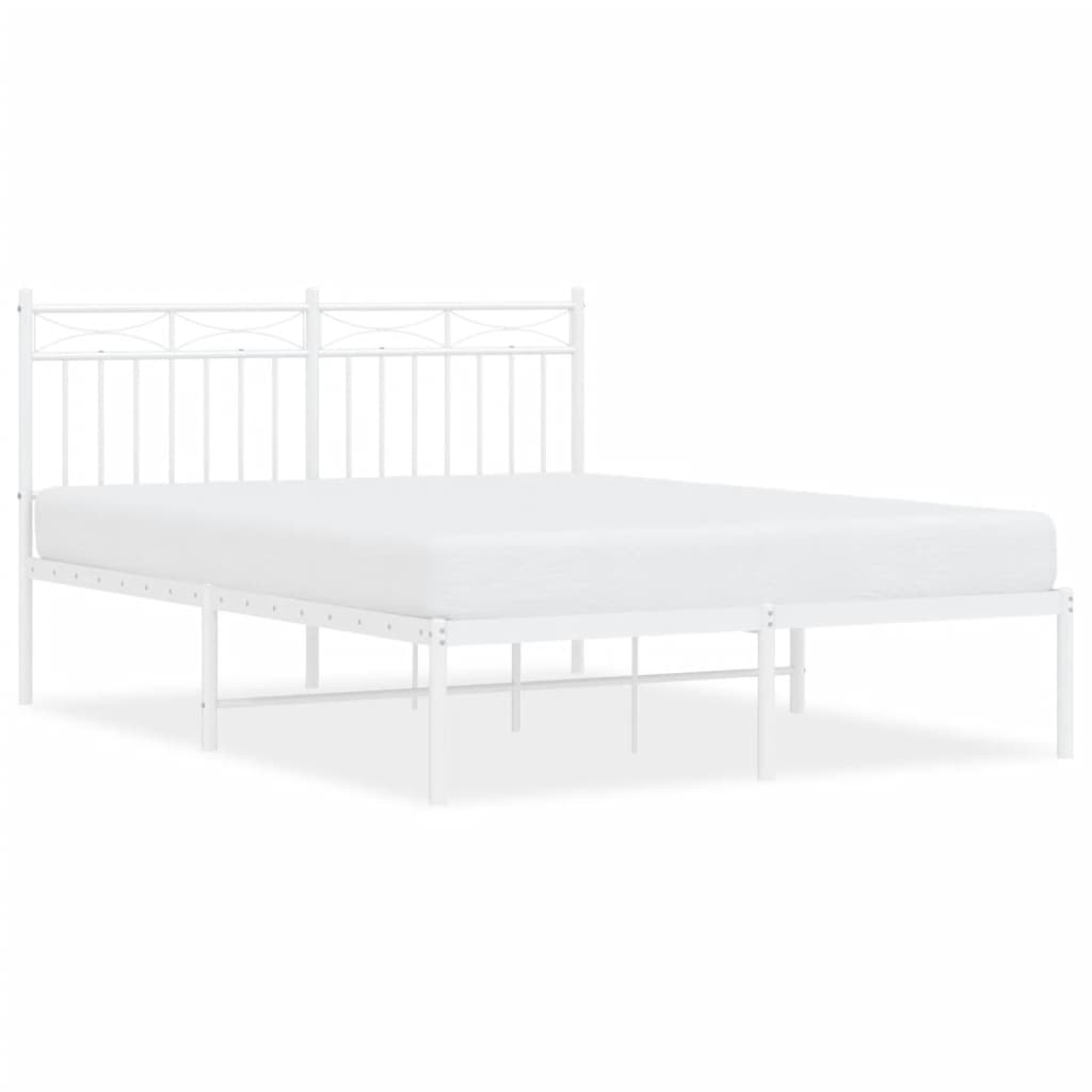 Metal Bed Frame without Mattress with Headboard White 140x200cm