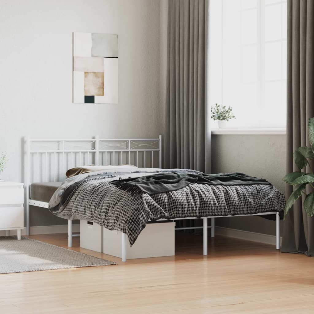 Metal Bed Frame without Mattress with Headboard White 140x200cm
