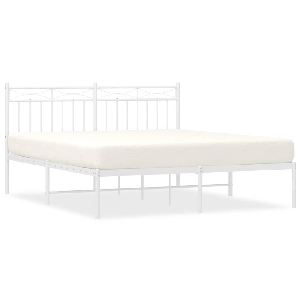 Metal Bed Frame without Mattress with Headboard White 150x200cm