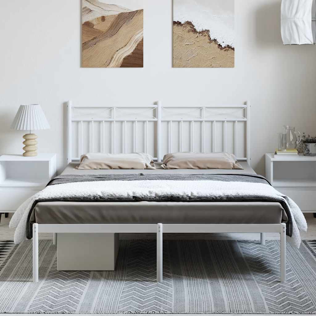 Metal Bed Frame without Mattress with Headboard White 150x200cm