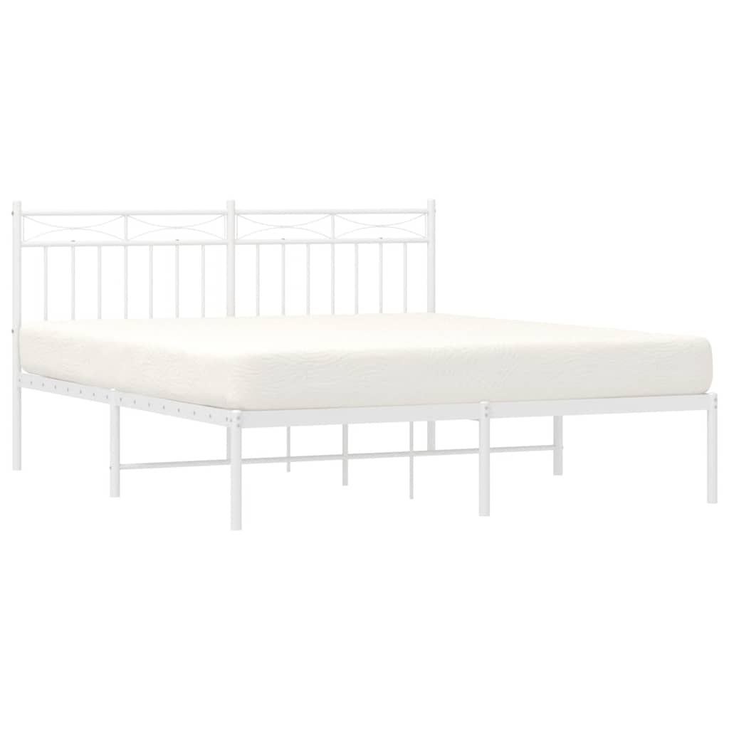 Metal Bed Frame without Mattress with Headboard White 150x200cm