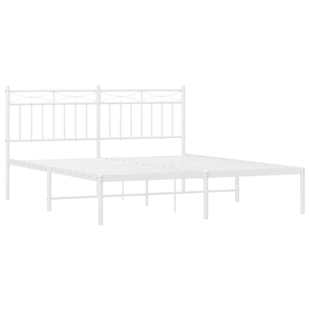 Metal Bed Frame without Mattress with Headboard White 150x200cm