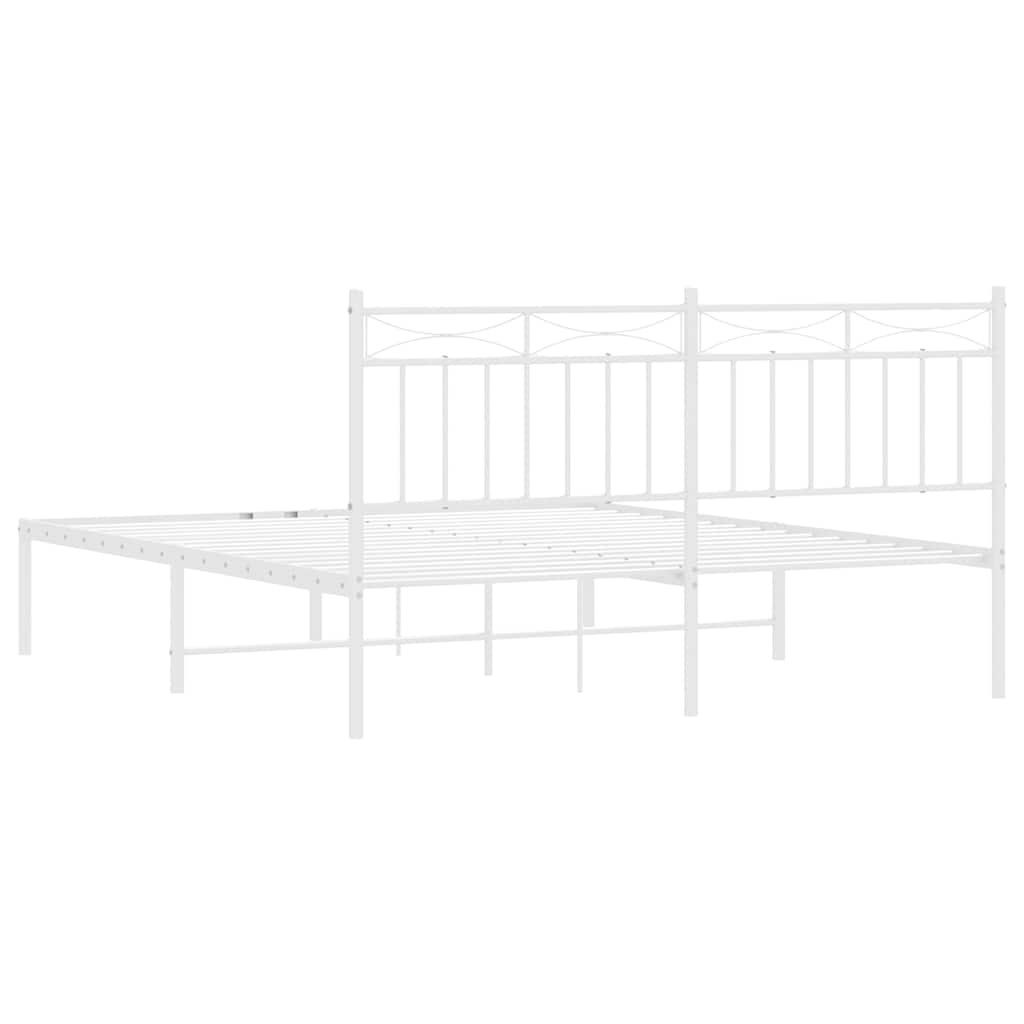 Metal Bed Frame without Mattress with Headboard White 150x200cm