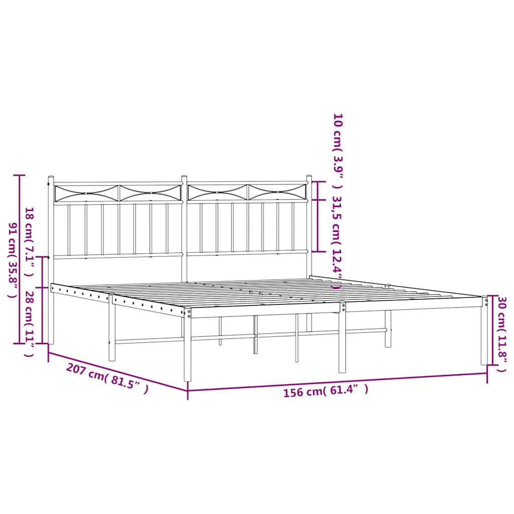 Metal Bed Frame without Mattress with Headboard White 150x200cm